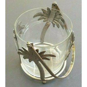 Glass Ice Bucket Barrel Swing Handle Metal Palm Trees